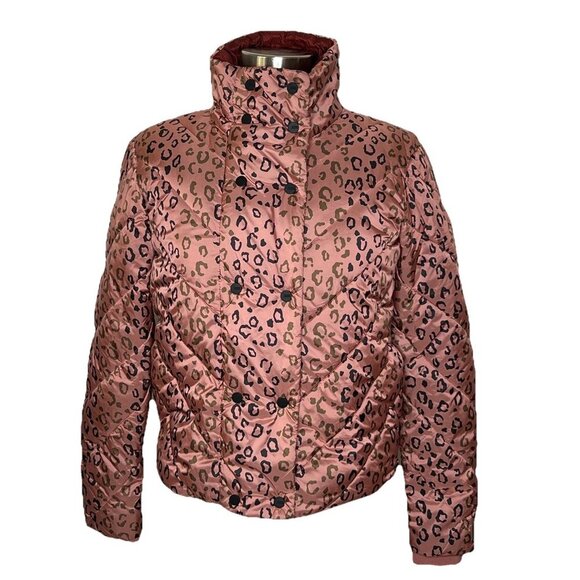 Scotch & Soda Jacket XS Womens Pink Puffer Quilted Leopard Winter Full Zip - Picture 3 of 13